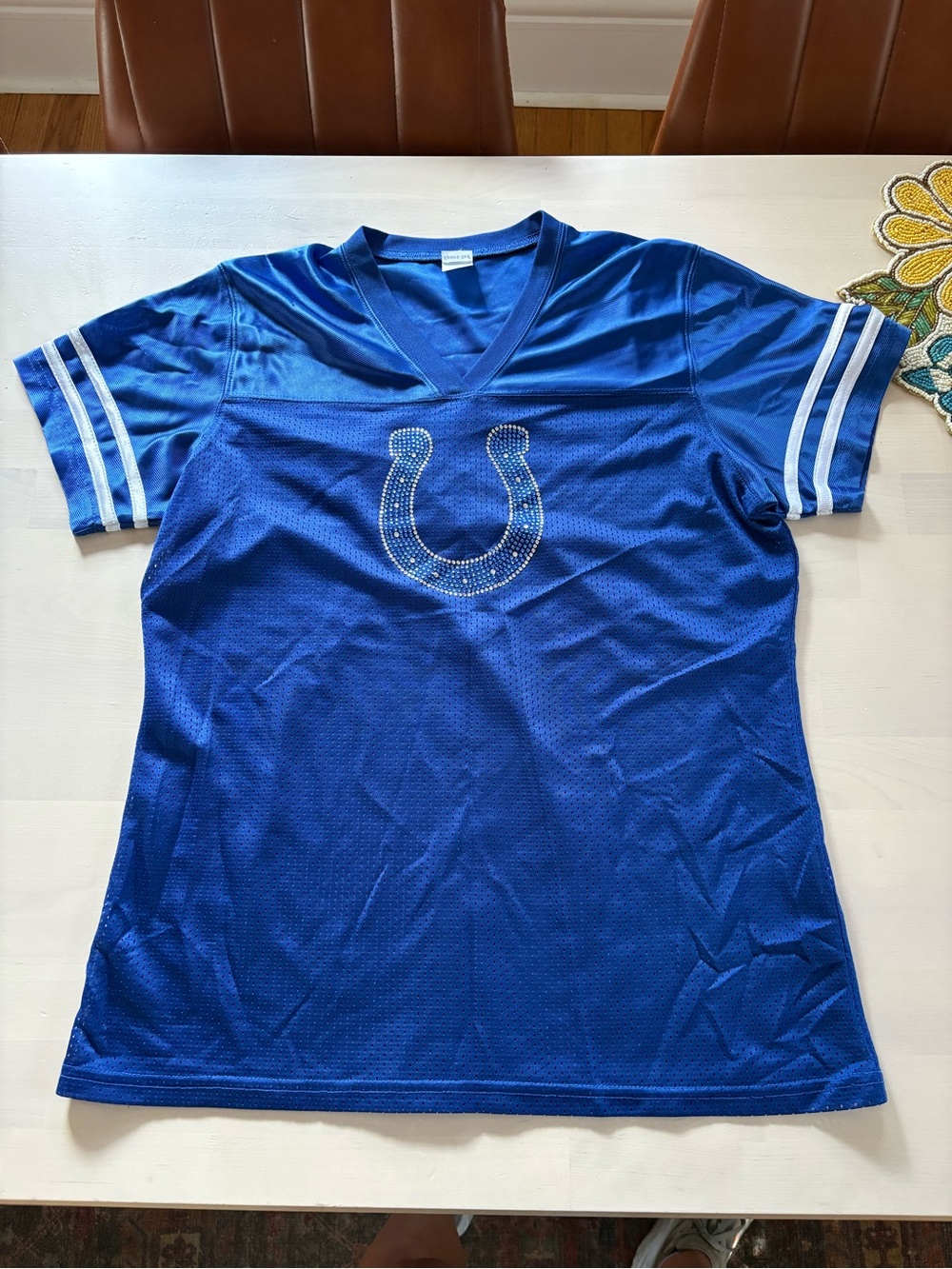 Sport-Tek Royal Blue V-Neck Jersey with Rhinestone Horseshoe